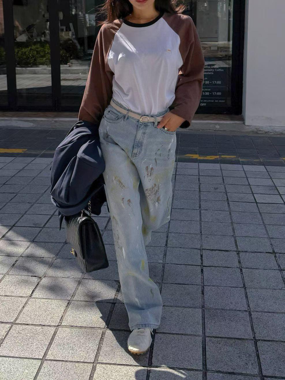 混色潑漆牛仔褲